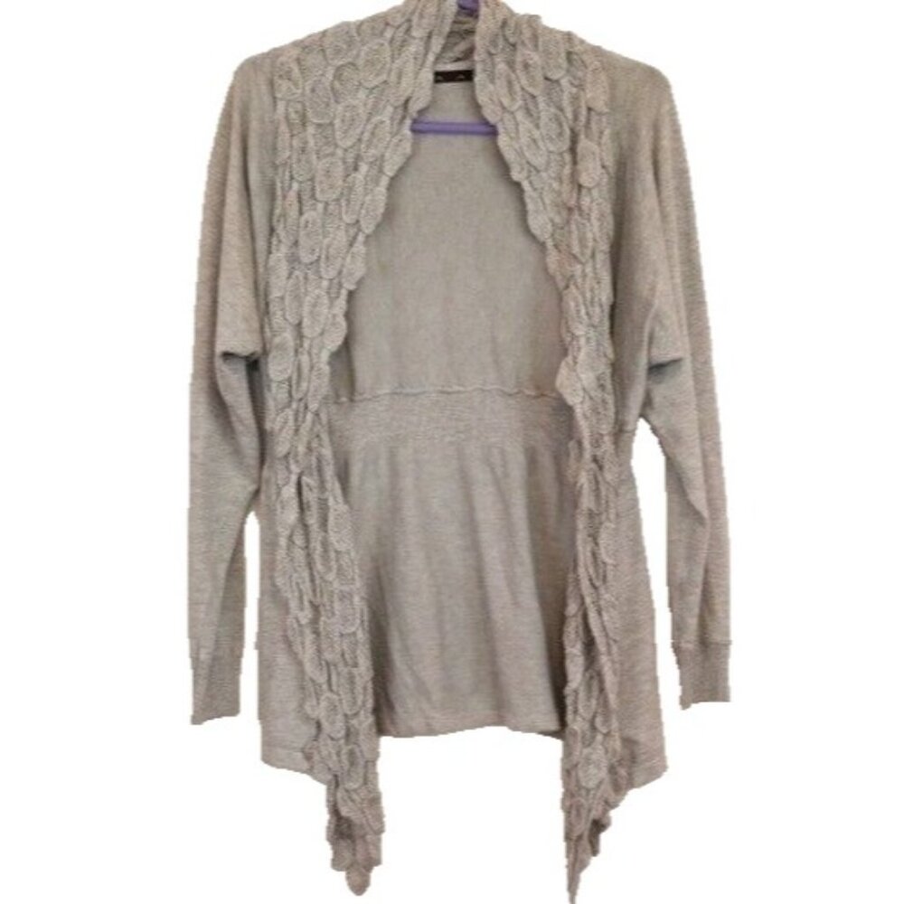 Ava Womens BOHO Waterfall Cardigan Small‎ Gray Contrast Trim Open Fairy